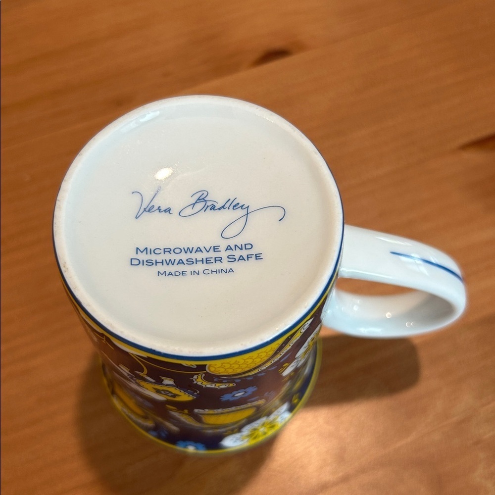 Vera Bradley Coffee Tea Mug Elephants & Flowers Blue Yellow - Picture 5 of 7